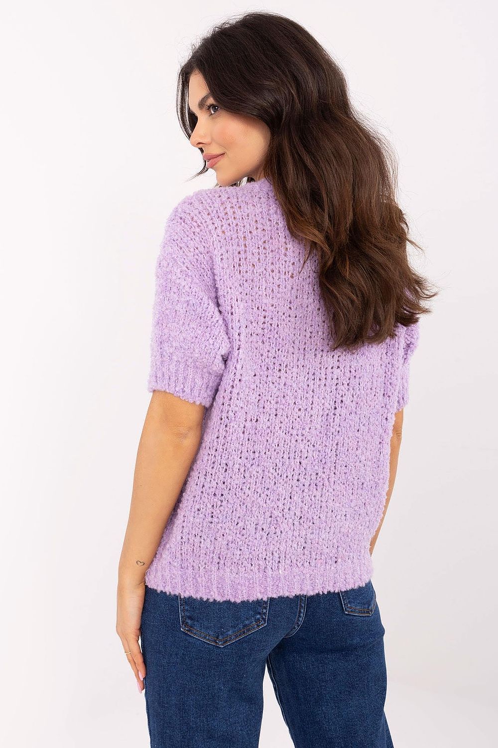 Short sleeve sweater Italy Moda fra MS StyleHaven, størrelse one-size-fits-all, med short, bukselengde long, kjolelengde midi, kjolestil wrap