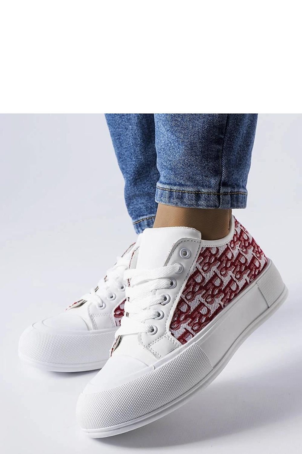 Marquis hvite dame joggesko med rødt mønster - for vår-sommer til dame fra MS StyleHaven, laget av Viskose; polyester; Polyamid, farge wihte/Rød, størrelse 38, med long ermer, perfekt til casual