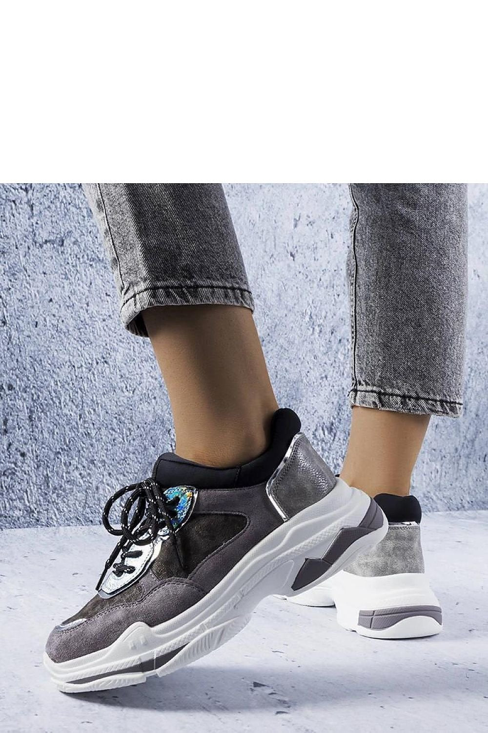 Grå-Sølv Sneakers til dame til dame fra MS StyleHaven, laget av Viskose; polyester; Polyamid, farge Grå, størrelse 38, med long ermer, perfekt til casual