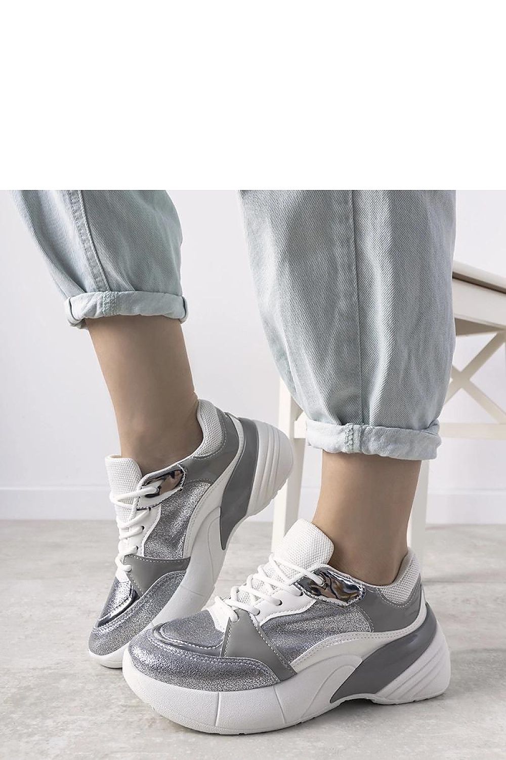 Rude Luxe dame sneakers med høy såle til dame fra MS StyleHaven, laget av Viskose; polyester; Polyamid, farge Sølv, størrelse 37, med long ermer, perfekt til casual; dress
