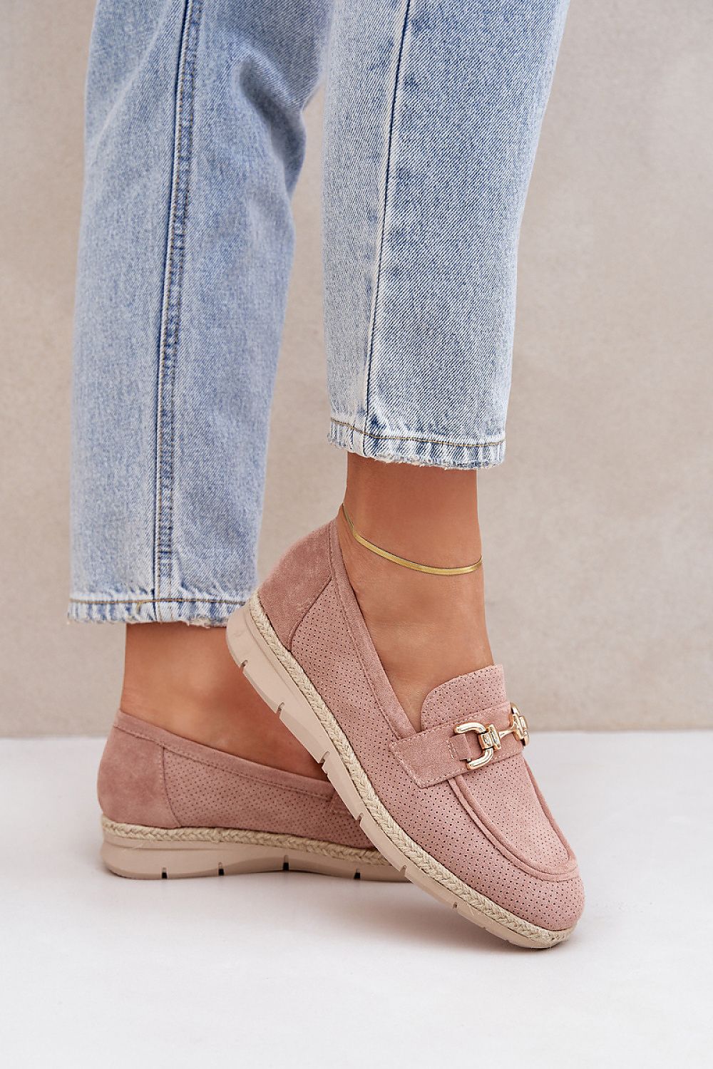 Mokkasiner til dame med overdel og gitter - Økosemskede til dame fra MS StyleHaven, laget av Viskose; polyester; Polyamid, farge beige, størrelse 41, med long ermer, perfekt til dress; casual