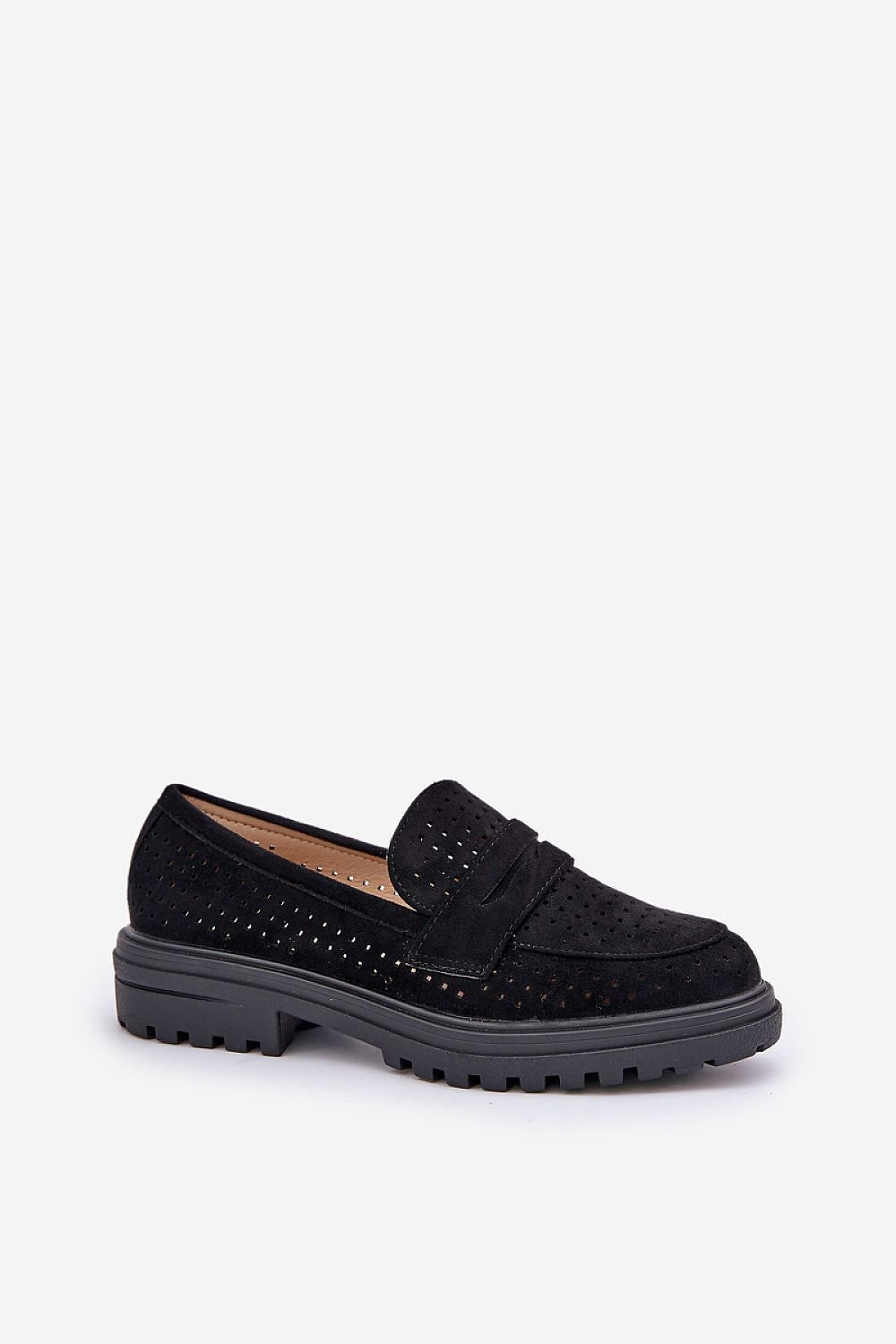 Mokkasiner til dame med perforert overdel – øko semsket til dame fra MS StyleHaven, laget av Viskose; polyester; Polyamid, farge Svart, størrelse 37, med long ermer, perfekt til casual; dress