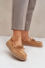 Mokkasiner til dame med sløyfe til dame fra MS StyleHaven, laget av Viskose; polyester; Polyamid, med detaljer i suede; faux-leather; faux-fur, farge Brun, størrelse 36, med long ermer, hælhøyde flat, skostørrelse 36; 37; 38; 39; 40; 41, perfekt til casual; dress