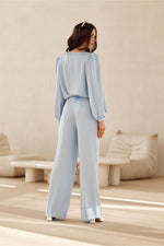 Elsa Satin Wide-Leg Pants by Roco Fashion fra MS StyleHaven, størrelse 42, med short, bukselengde long, kjolelengde mini, kjolestil wrap; a-line