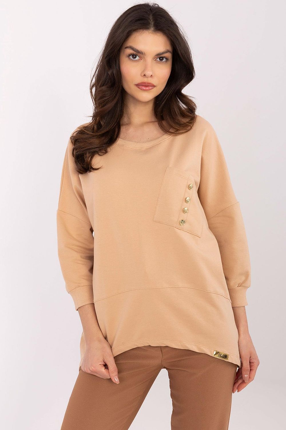 Elegant hverdagsbluse – 3/4 ermer til dame fra MS StyleHaven, størrelse S, med short, bukselengde long, kjolelengde mini, kjolestil wrap; a-line