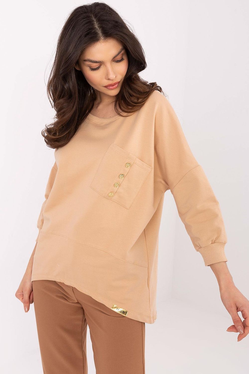 Elegant hverdagsbluse – 3/4 ermer til dame fra MS StyleHaven, størrelse M, med short, bukselengde long, kjolelengde mini, kjolestil wrap; a-line