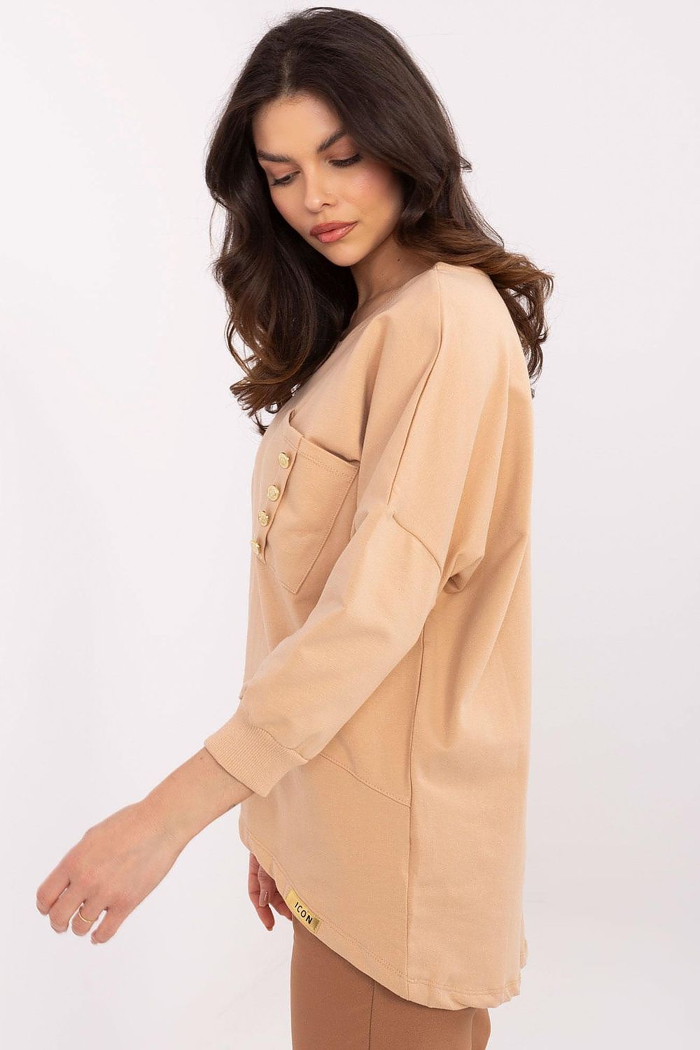 Elegant hverdagsbluse – 3/4 ermer til dame fra MS StyleHaven, størrelse L, med short, bukselengde long, kjolelengde mini, kjolestil wrap; a-line