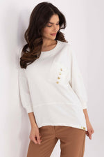 Elegant hverdagsbluse – 3/4 ermer til dame fra MS StyleHaven, størrelse XL, med short, bukselengde long, kjolelengde mini, kjolestil wrap; a-line