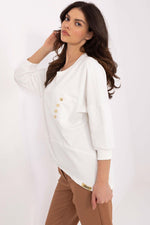 Elegant hverdagsbluse – 3/4 ermer til dame fra MS StyleHaven, størrelse S, med short, bukselengde long, kjolelengde mini, kjolestil wrap; a-line