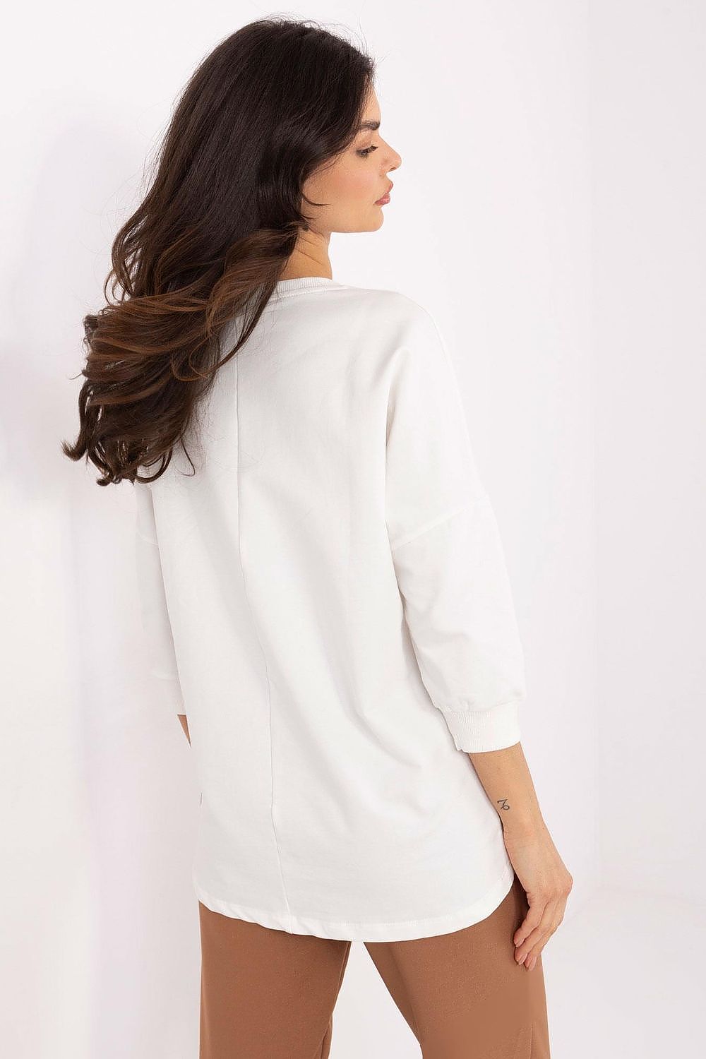 Elegant hverdagsbluse – 3/4 ermer til dame fra MS StyleHaven, størrelse M, med short, bukselengde long, kjolelengde mini, kjolestil wrap; a-line