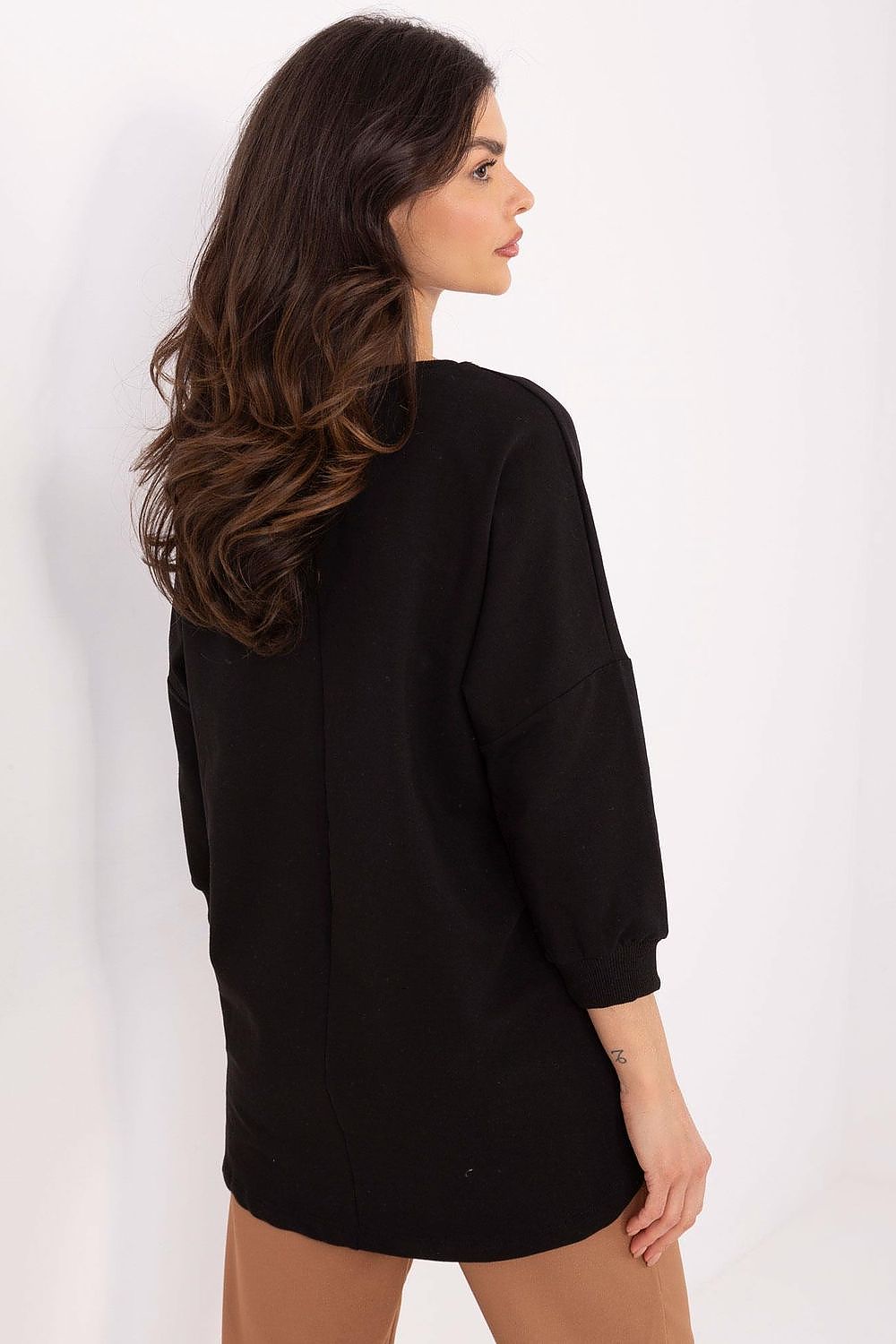 Elegant hverdagsbluse – 3/4 ermer til dame fra MS StyleHaven, størrelse S, med short, bukselengde long, kjolelengde mini, kjolestil wrap; a-line