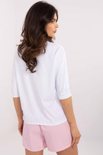 Mønstret hverdagsbluse dame - Blsse FP til dame fra MS StyleHaven, størrelse L, med short, bukselengde long, kjolelengde mini, kjolestil wrap; a-line