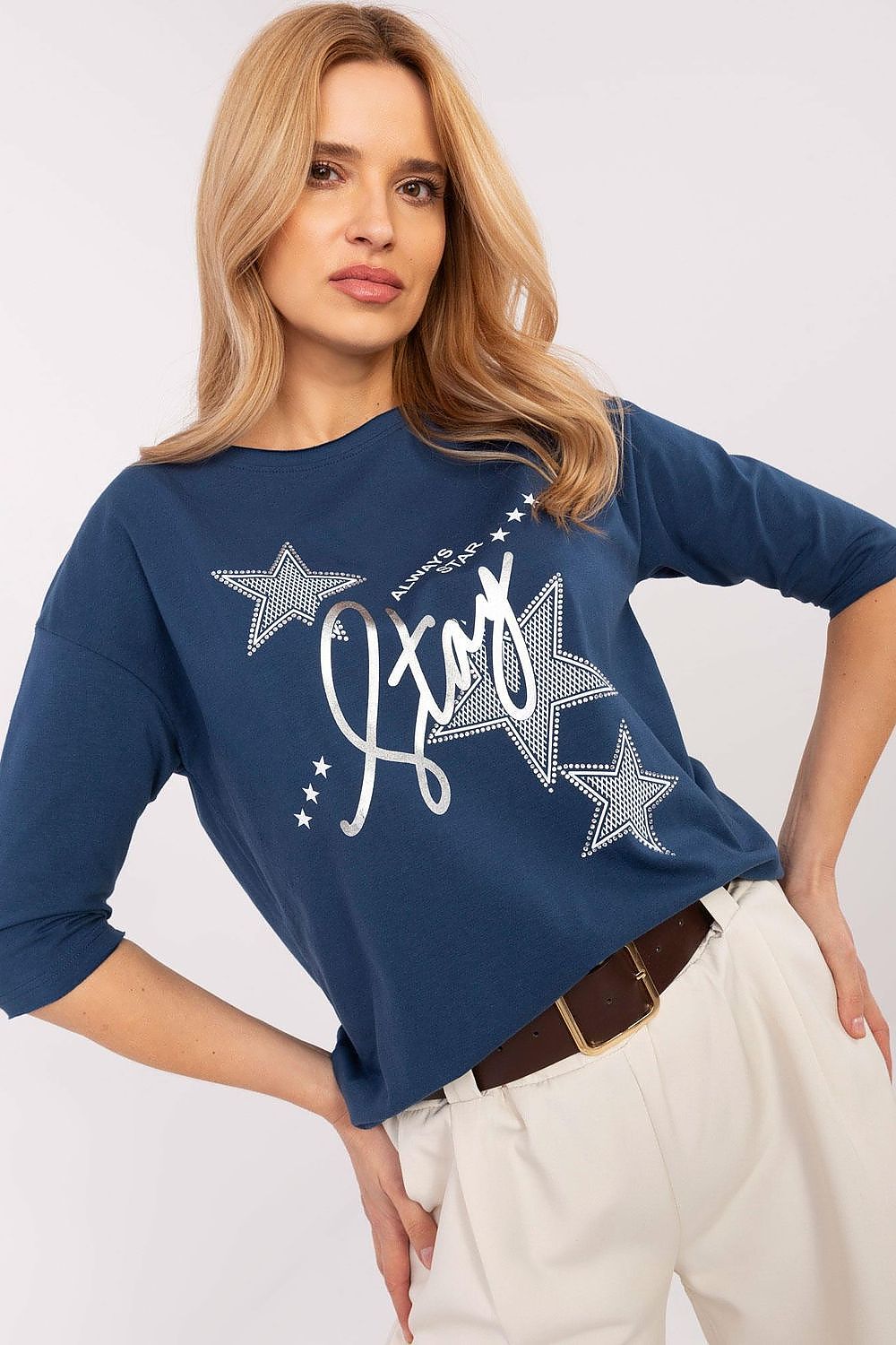 Mønstret hverdagsbluse dame - Blsse FP til dame fra MS StyleHaven, størrelse L, med short, bukselengde long, kjolelengde mini, kjolestil wrap; a-line