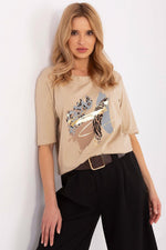 Dame bluse med dyretrykk til dame fra MS StyleHaven, størrelse L, med short, bukselengde long, kjolelengde mini, kjolestil wrap; a-line