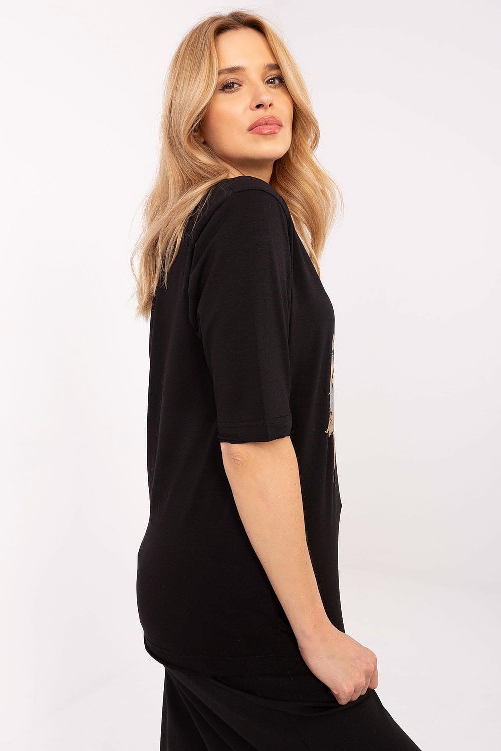 Dame bluse med dyretrykk til dame fra MS StyleHaven, størrelse L, med short, bukselengde long, kjolelengde mini, kjolestil wrap; a-line