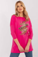 Lang bluse til dame med dyretrykk til dame fra MS StyleHaven, størrelse L, med short, bukselengde long, kjolelengde mini, kjolestil wrap; a-line