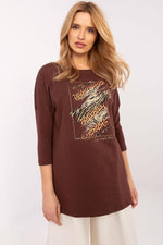 Lang bluse til dame med dyretrykk til dame fra MS StyleHaven, størrelse M, med short, bukselengde long, kjolelengde mini, kjolestil wrap; a-line