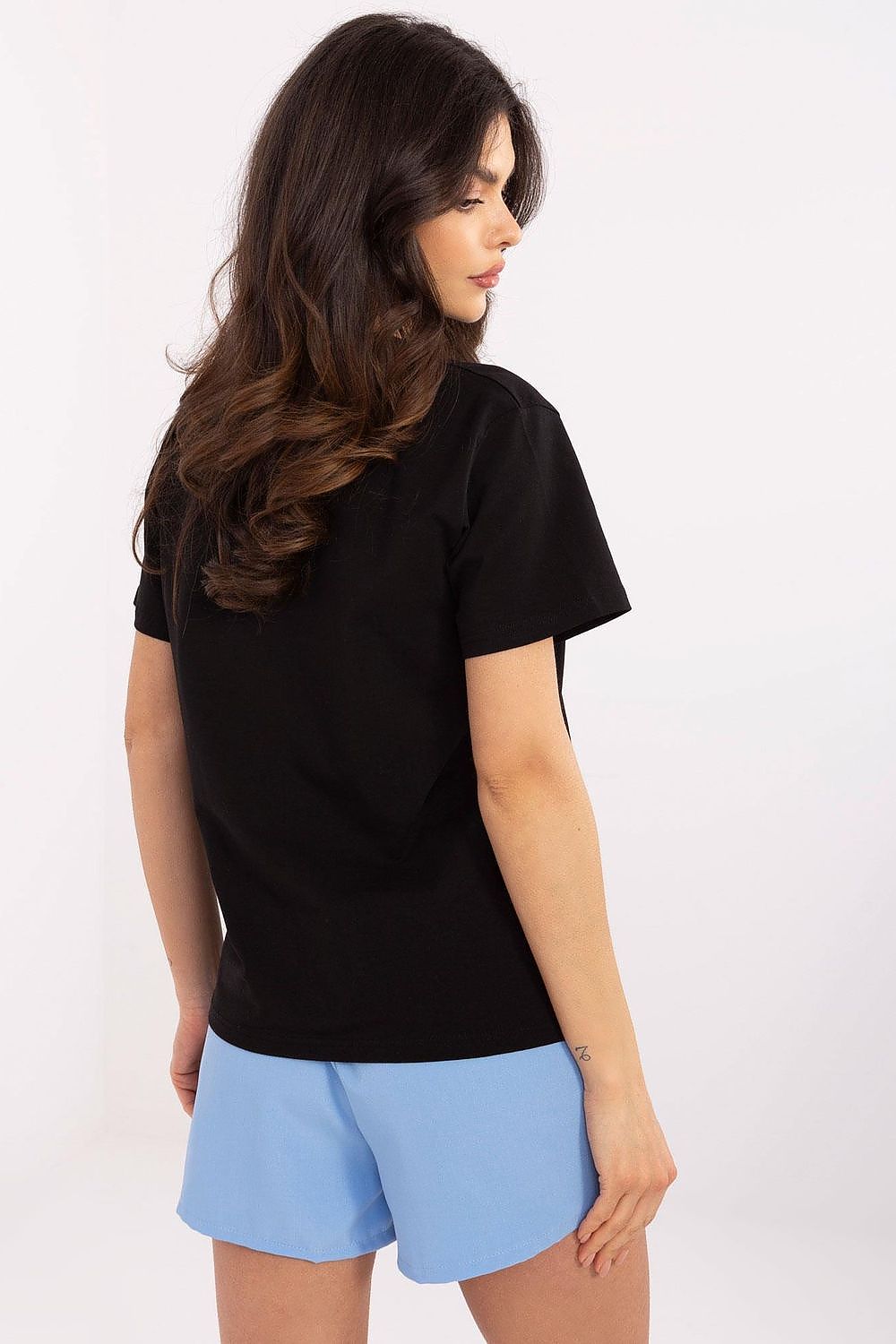 Trendy bomulls-T-skjorte til dame til dame fra MS StyleHaven, størrelse L, med short, bukselengde long, kjolelengde mini, kjolestil wrap; a-line