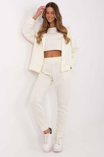 Lakerta 3-delt trenings sett hettegenser til dame til dame fra MS StyleHaven, laget av Bomull; Viskose; polyester; Elastan, farge beige, størrelse S/M, med short ermer, perfekt til casual; dress