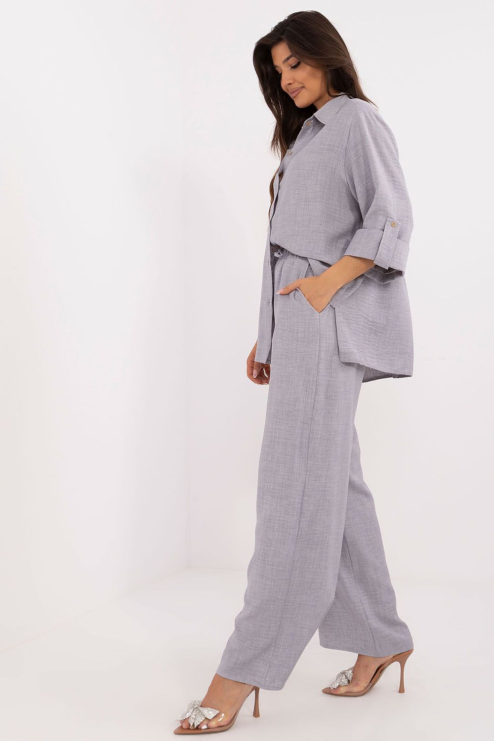 Lakerta dame sett med knytebånd til dame fra MS StyleHaven, laget av Bomull; polyester, farge Brun, størrelse S/M, med long ermer, perfekt til casual; dress