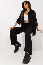 Lakerta dame sett med knytebånd til dame fra MS StyleHaven, laget av Bomull; polyester, farge Svart, størrelse S/M, med long ermer, perfekt til casual; dress