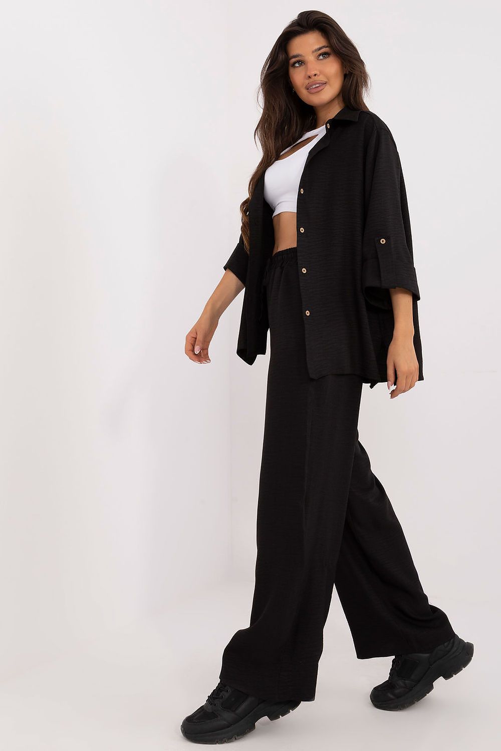 Lakerta dame sett med knytebånd til dame fra MS StyleHaven, laget av Bomull; polyester, farge Svart, størrelse S/M, med long ermer, perfekt til casual; dress