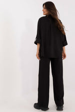 Lakerta dame sett med knytebånd til dame fra MS StyleHaven, laget av Bomull; polyester, farge Svart, størrelse S/M, med long ermer, perfekt til casual; dress