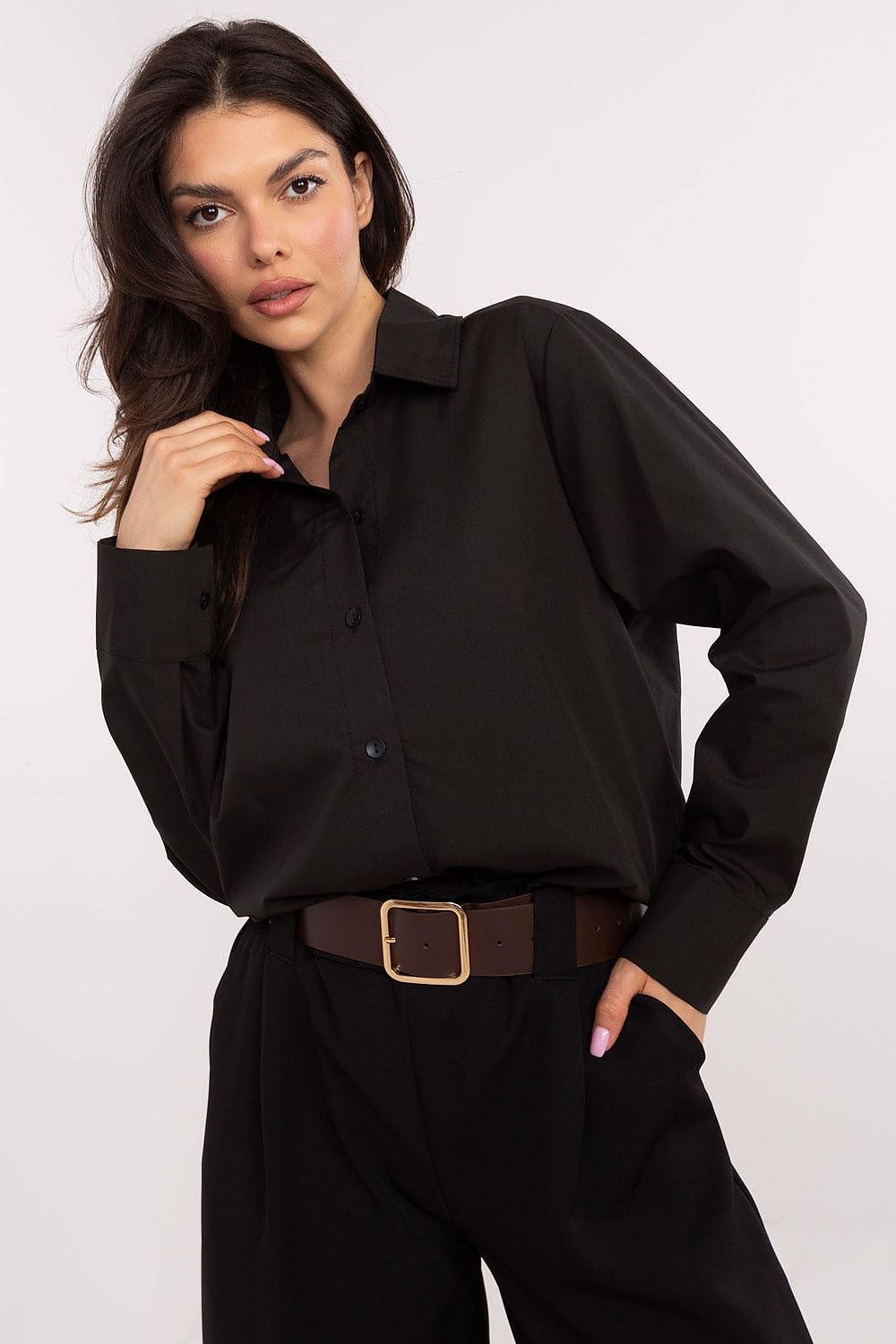 Lakerta klassisk langermet dame skjorte til dame fra MS StyleHaven, laget av Bomull, farge Svart, størrelse M, med short ermer, perfekt til casual; dress