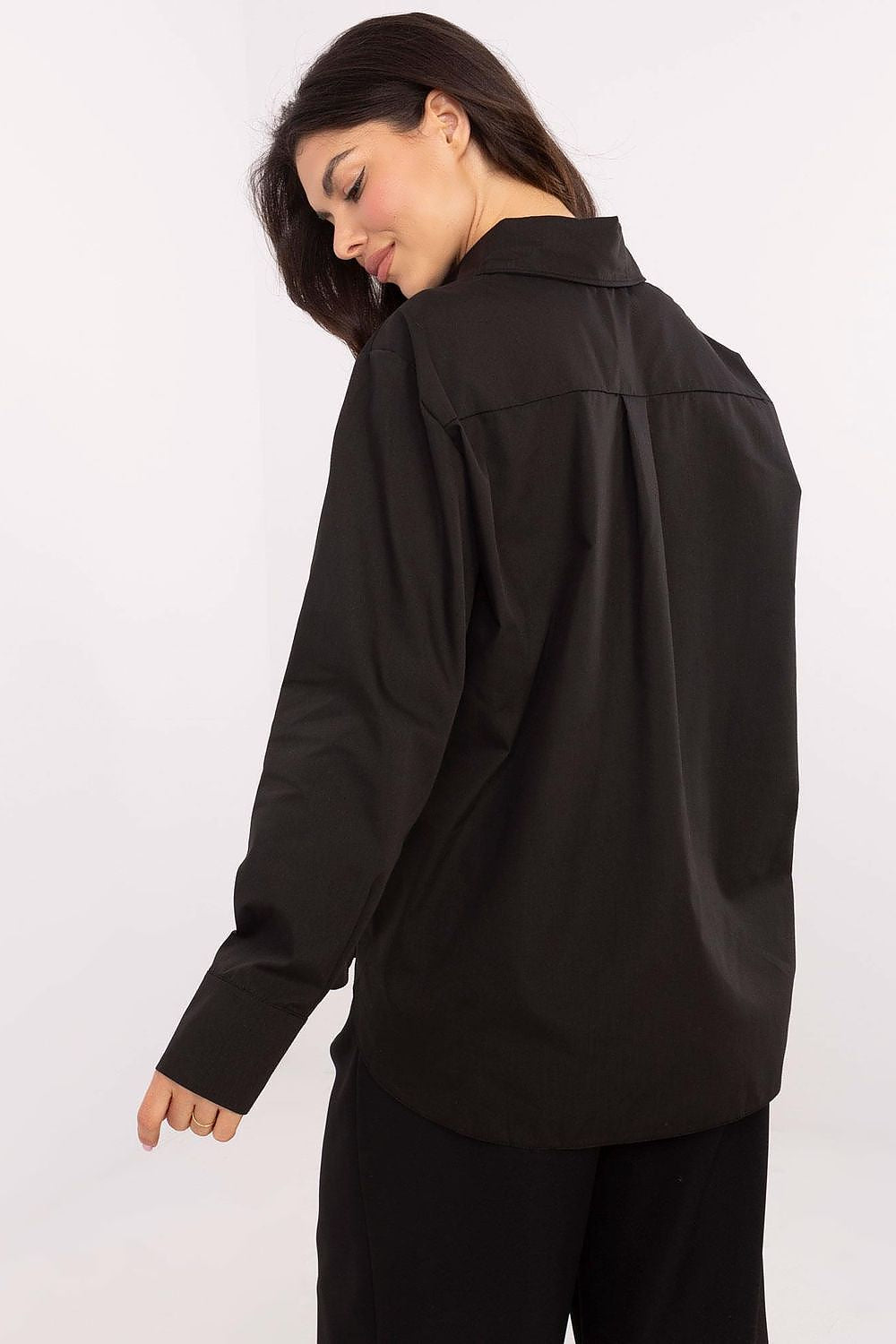 Lakerta klassisk langermet dame skjorte til dame fra MS StyleHaven, laget av Bomull, farge Svart, størrelse L, med short ermer, perfekt til casual; dress