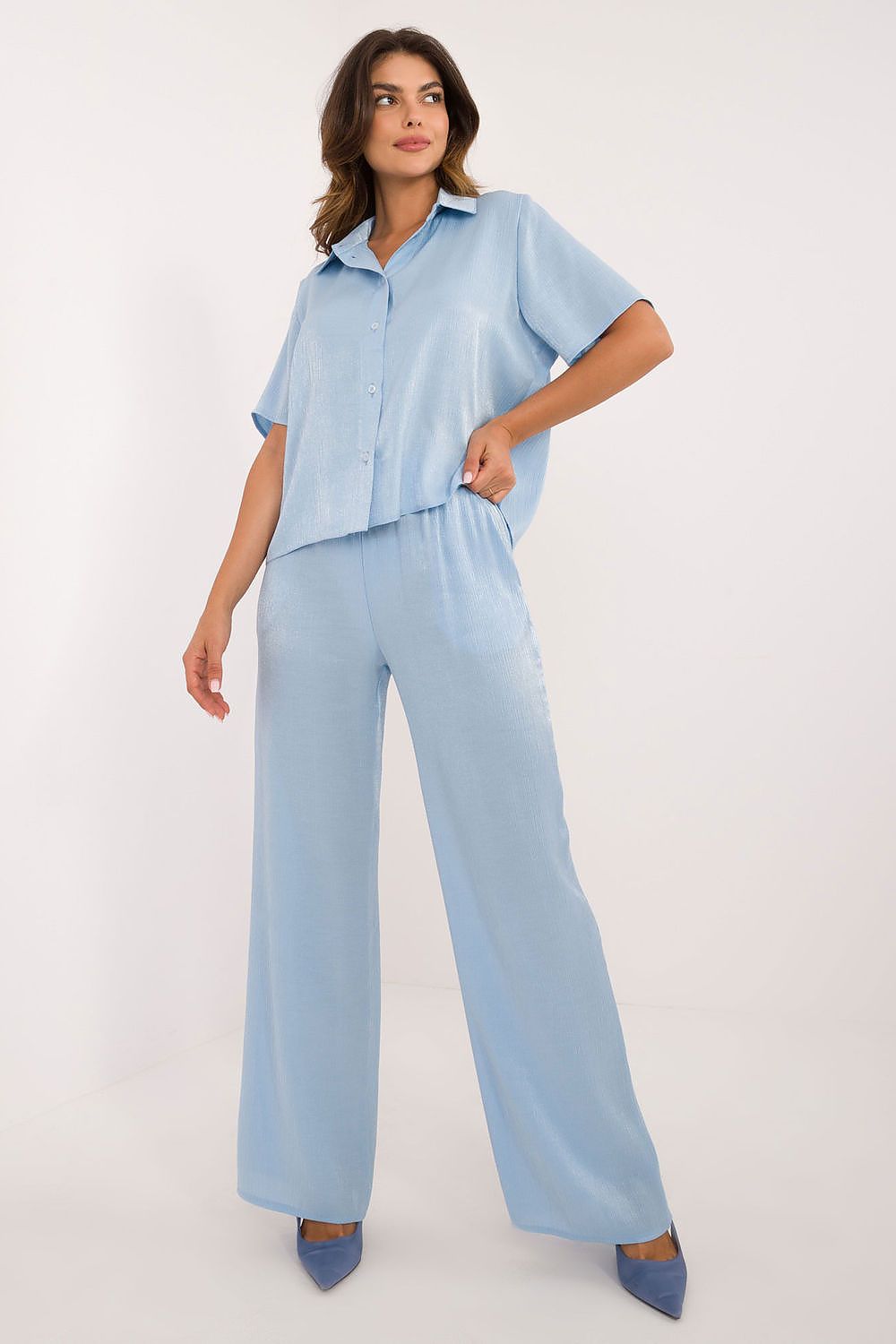Lakerta Elegant dame Set - Vidde ben til dame fra MS StyleHaven, laget av Bomull; Viskose; Elastan, farge Lys Blå, størrelse S/M, med short ermer, perfekt til casual; dress