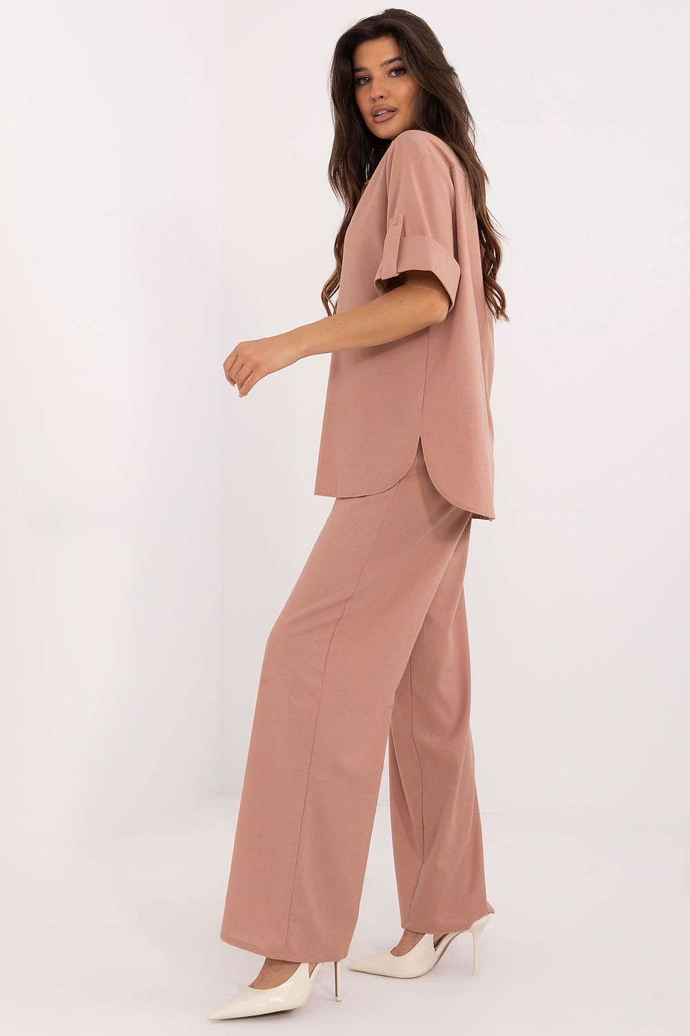 Lakerta lin sommersett til dame til dame fra MS StyleHaven, laget av Lin, farge Grønn, størrelse S/M, med short ermer, perfekt til casual; dress