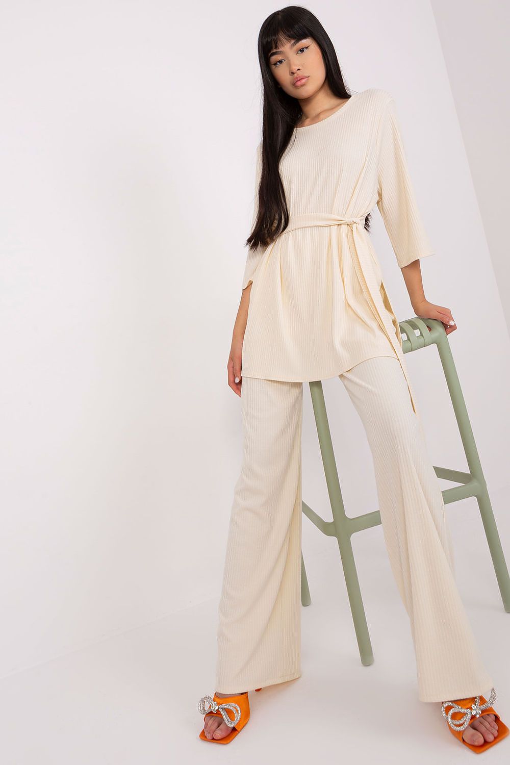 Lakerta Ribbesett til dame til dame fra MS StyleHaven, laget av Bomull; Elastan-1, farge beige, størrelse S/M, med short ermer, perfekt til casual; dress