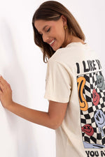 T-skjorte Sublevel til dame fra MS StyleHaven, laget av Bomull, farge beige, størrelse M, med short ermer