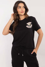 T-skjorte Sublevel til dame fra MS StyleHaven, laget av Bomull, farge Svart, størrelse XS, med short ermer