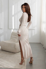 Sett IVON til dame fra MS StyleHaven, laget av Bomull; Elastan-1, farge beige, størrelse M, med long ermer, perfekt til dress