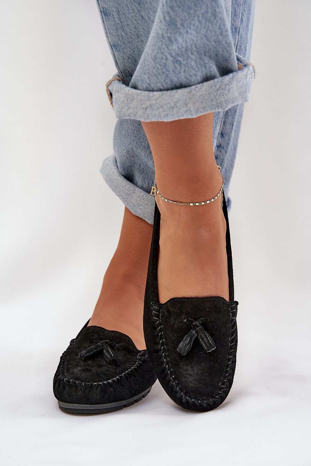 Mocassin Step in Style til dame fra MS StyleHaven, laget av modal-1; Bomull; Elastan, med detaljer i suede; leather, farge Svart, størrelse 36, med 45720 ermer, hælhøyde flat, skostørrelse 36; 37; 38; 39; 40; 41, perfekt til casual