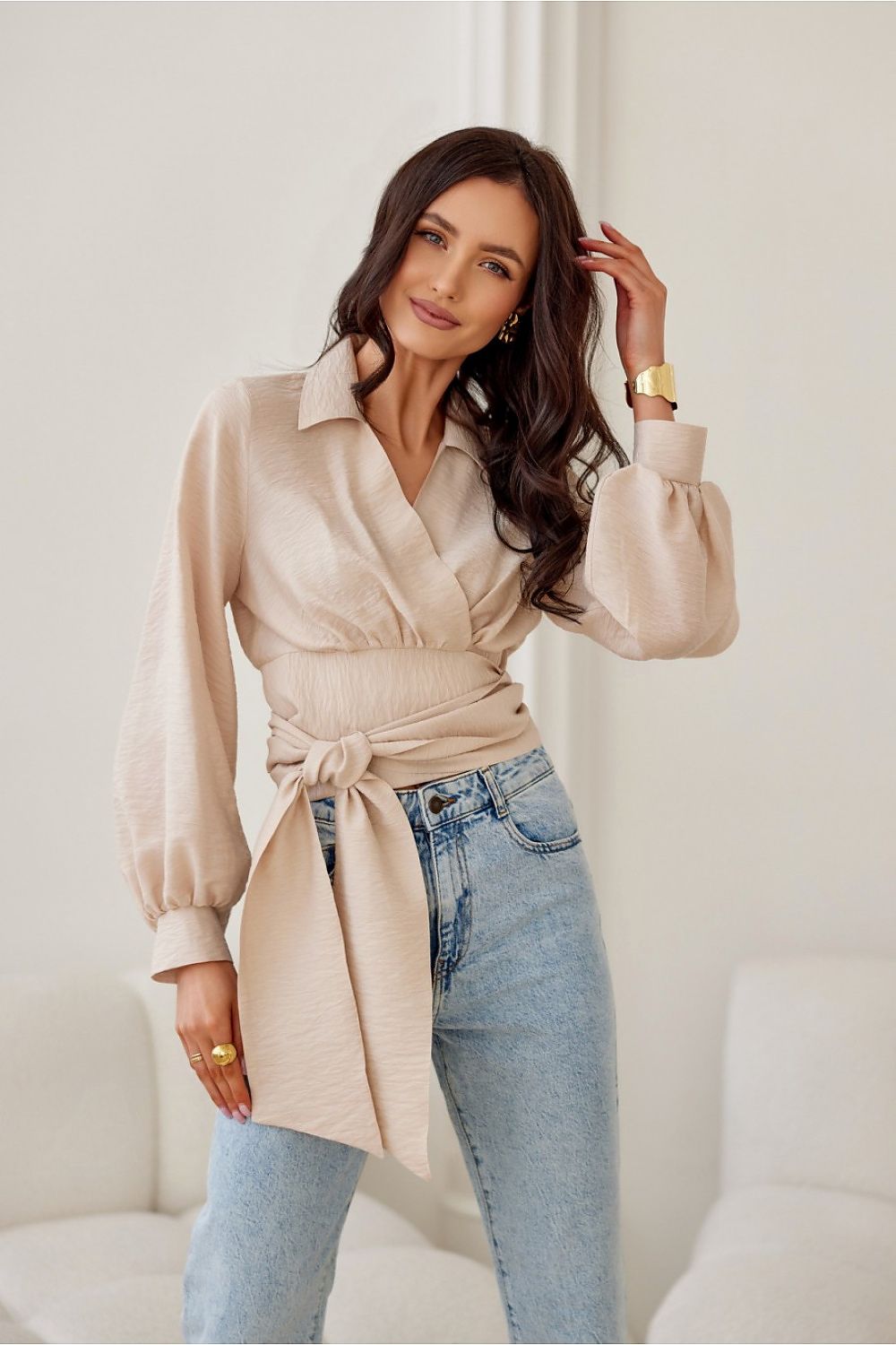 Calia – cropped bluse med feminin edge fra Roco Fashion fra MS StyleHaven, størrelse 38, med long, bukselengde long, kjolelengde maxi, kjolestil flared; gown