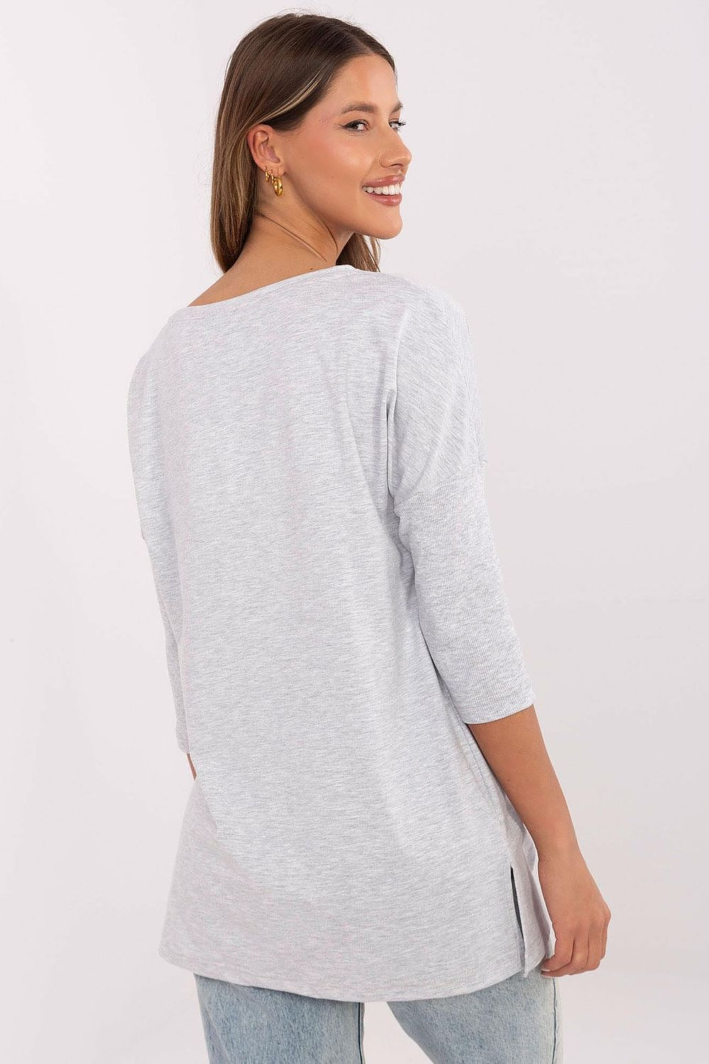 Stilig bomullsbluse til dame - FP til dame fra MS StyleHaven, størrelse L, med short, bukselengde long, kjolelengde mini, kjolestil wrap; a-line