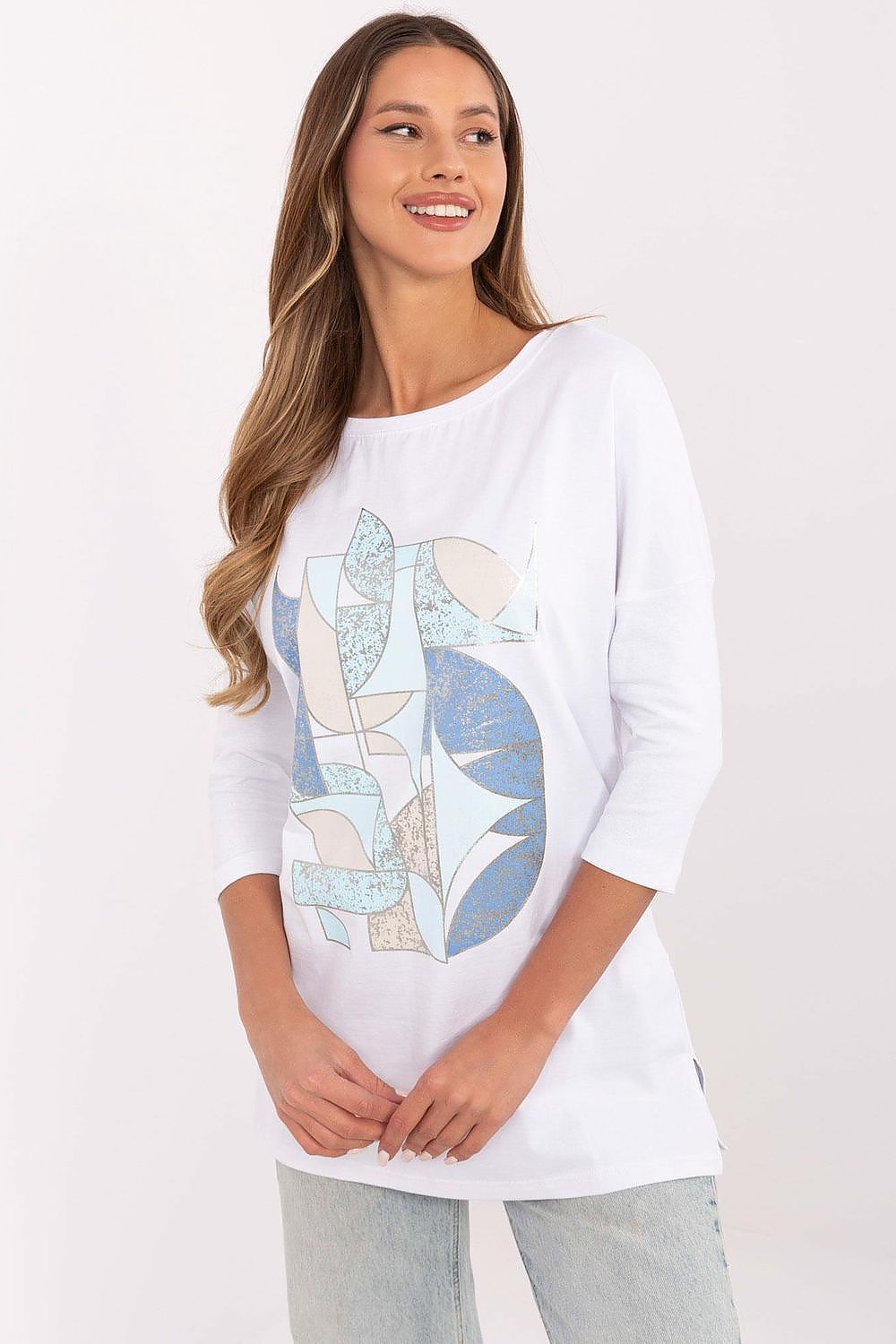 Stilig bomullsbluse til dame - FP til dame fra MS StyleHaven, størrelse XL, med short, bukselengde long, kjolelengde mini, kjolestil wrap; a-line