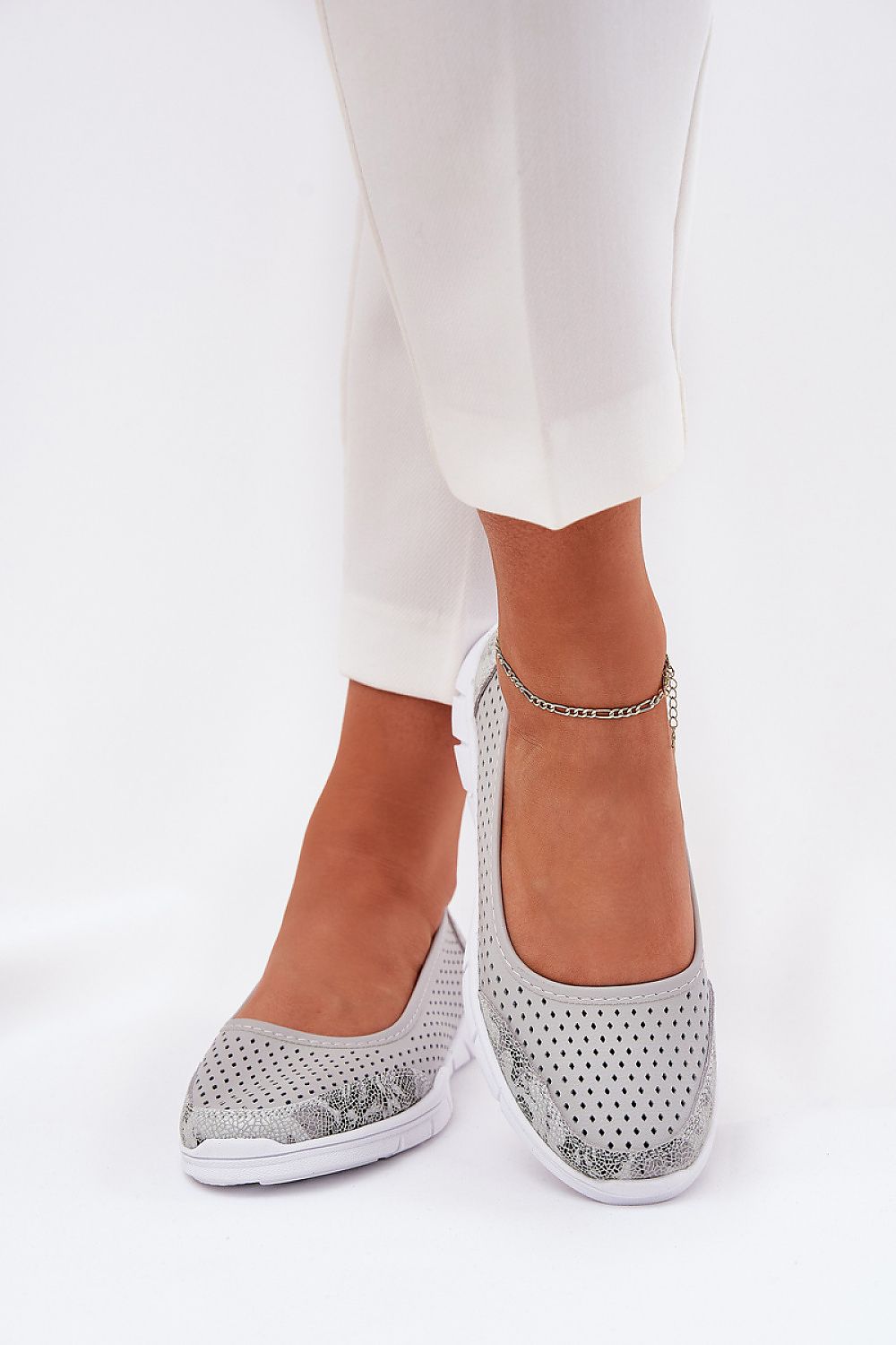 ballerina-sko Step in style til dame fra MS StyleHaven, laget av Bomull; polyester, farge Grå, størrelse 38, med 45720 ermer, perfekt til casual; dress