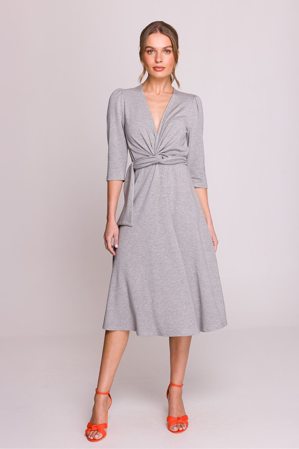 Dagkjole Stylove til dame fra MS StyleHaven, laget av modal-1; Bomull; Elastan, farge Grå, størrelse s, med lang ermer, knee-1 lengde, kjolestil a-line, perfekt til casual; dress