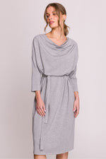 Dagkjole Stylove til dame fra MS StyleHaven, laget av Bomull; modal, farge Grå, størrelse S/M, med lang ermer, knee-1 lengde, kjolestil a-line, perfekt til casual; dress