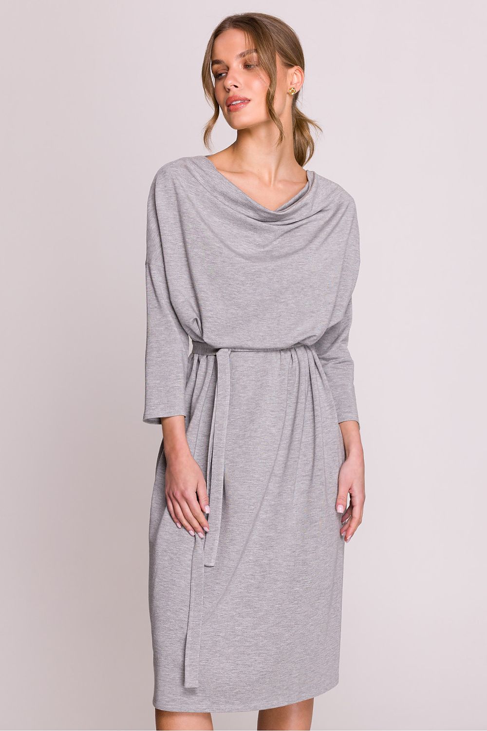 Dagkjole Stylove til dame fra MS StyleHaven, laget av Bomull; modal, farge Grå, størrelse S/M, med lang ermer, knee-1 lengde, kjolestil a-line, perfekt til casual; dress