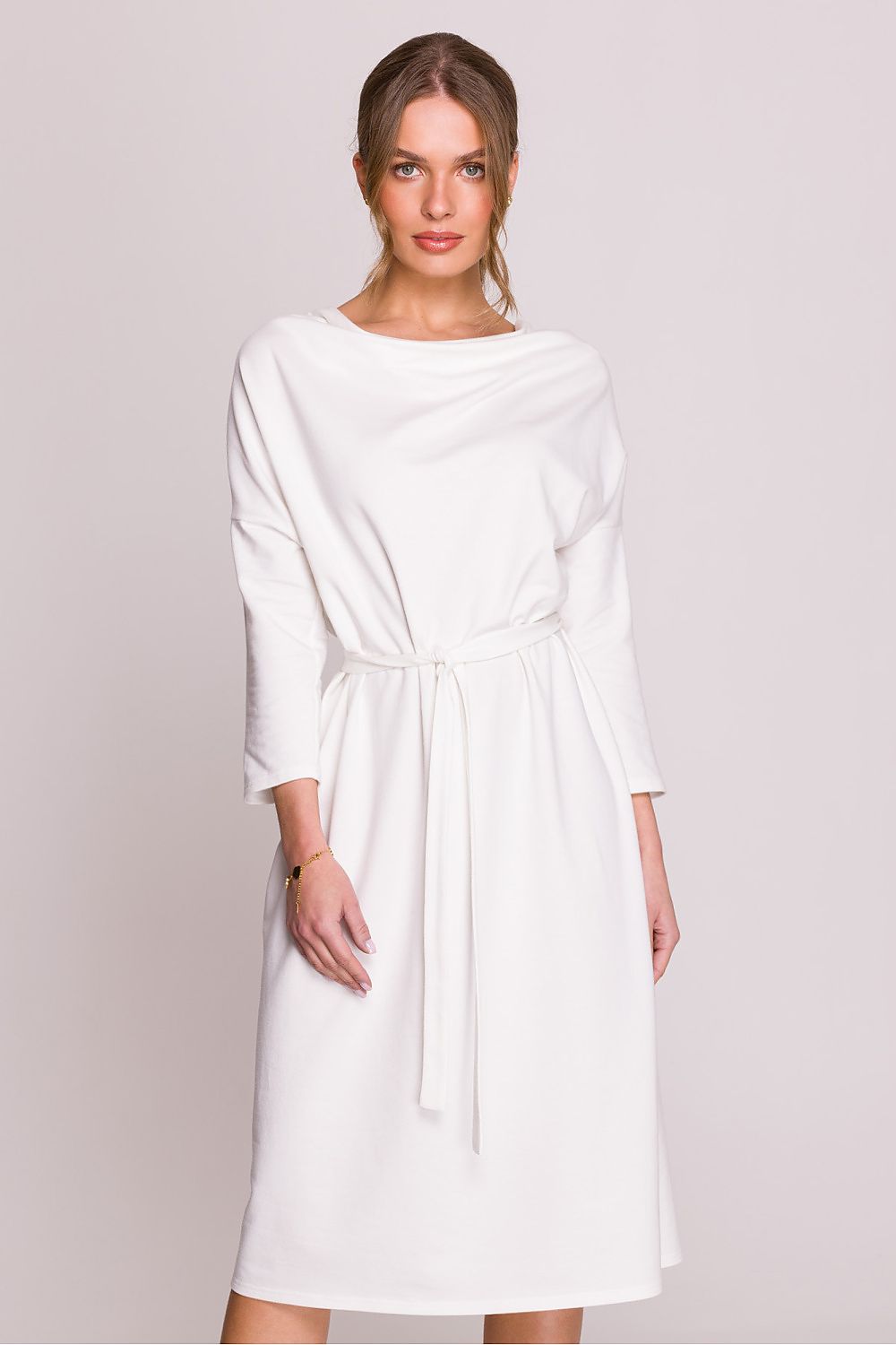 Dagkjole Stylove til dame fra MS StyleHaven, laget av Bomull; modal, farge beige, størrelse S/M, med lang ermer, perfekt til casual; dress