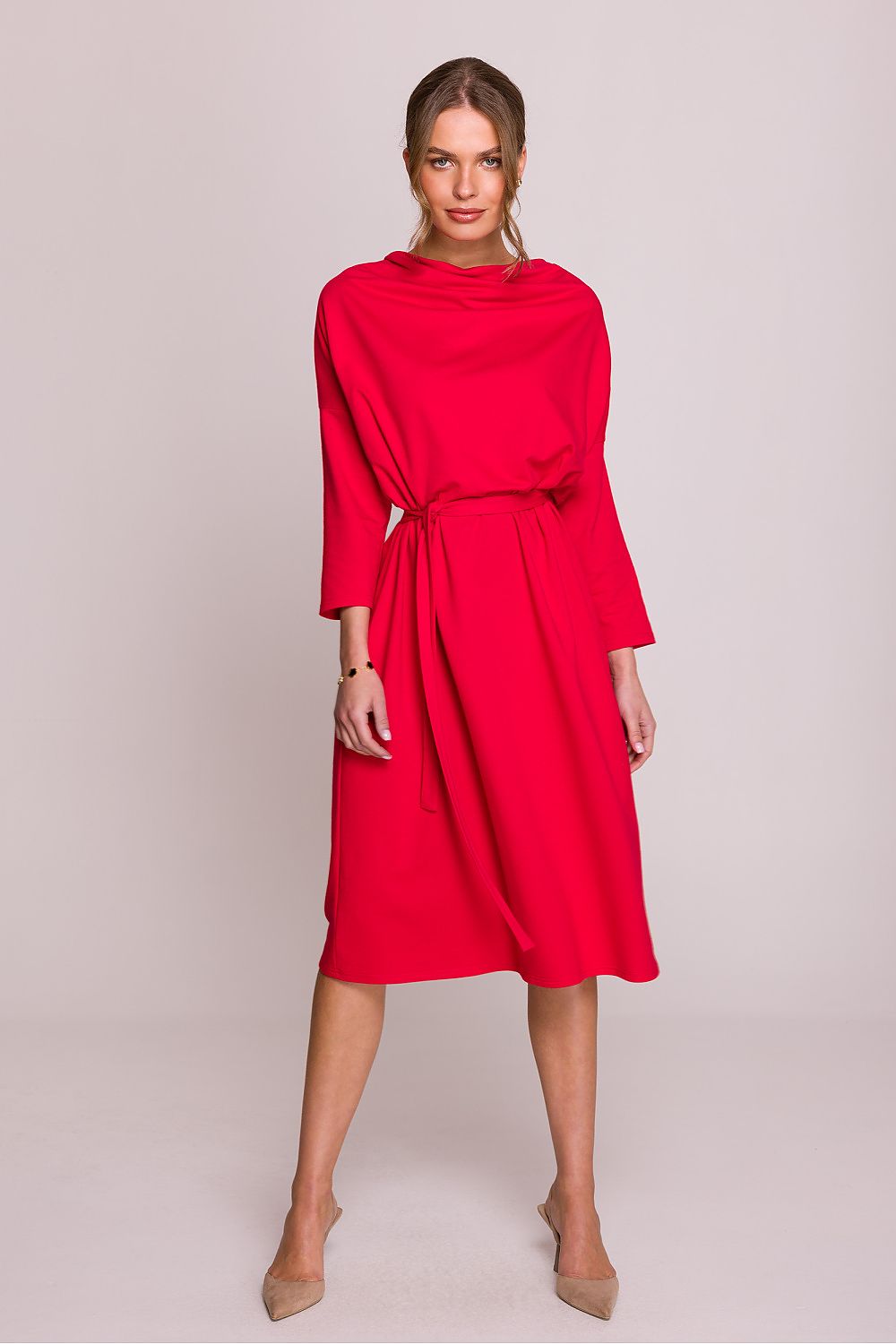 Dagkjole Stylove til dame fra MS StyleHaven, laget av Bomull; modal, farge Rød, størrelse S/M, med lang ermer, perfekt til casual; dress