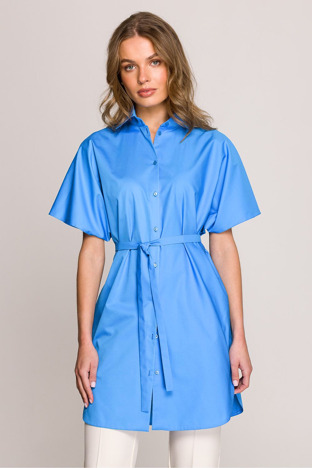 Kortermet skjorte Stylove til dame fra MS StyleHaven, laget av Bomull, farge Blå, størrelse S/M, med short ermer, perfekt til casual; dress