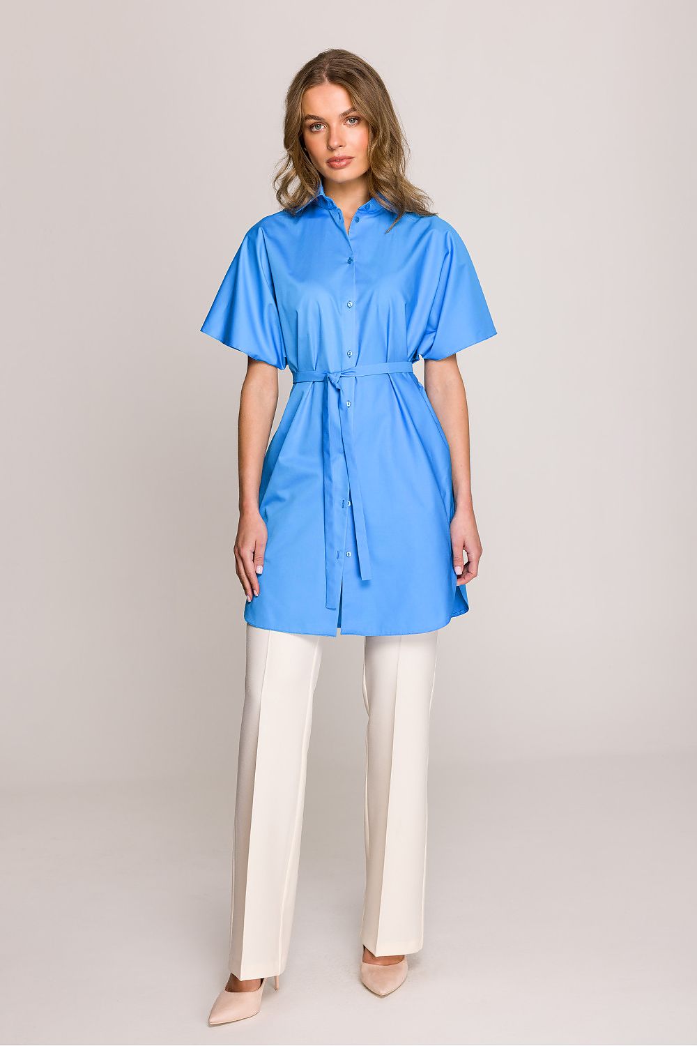 Kortermet skjorte Stylove til dame fra MS StyleHaven, laget av Bomull, farge Blå, størrelse L/XL, med short ermer, perfekt til casual; dress