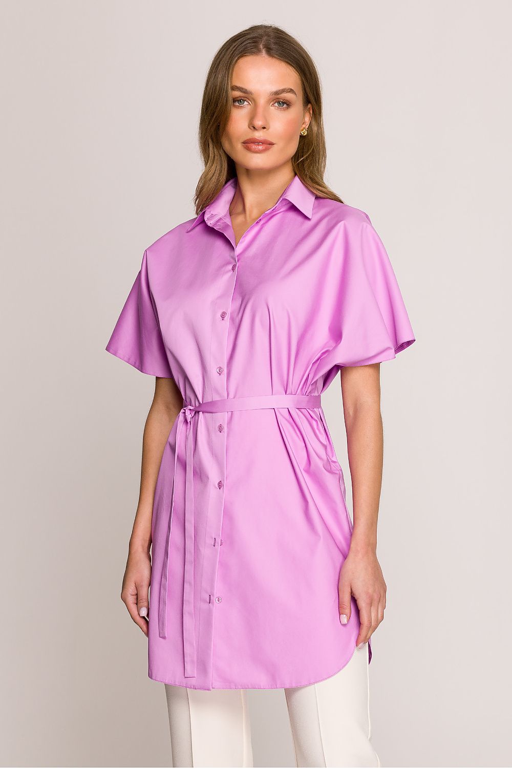 Kortermet skjorte Stylove til dame fra MS StyleHaven, laget av Bomull, farge Fiolett, størrelse S/M, med short ermer, perfekt til casual; dress