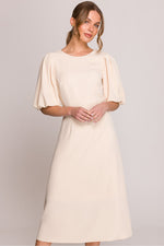 Dagkjole Stylove til dame fra MS StyleHaven, laget av polyester; Elastan-1, farge beige, størrelse s, med 3-4; short ermer, midi lengde, kjolestil a-line; sheath, perfekt til casual; dress