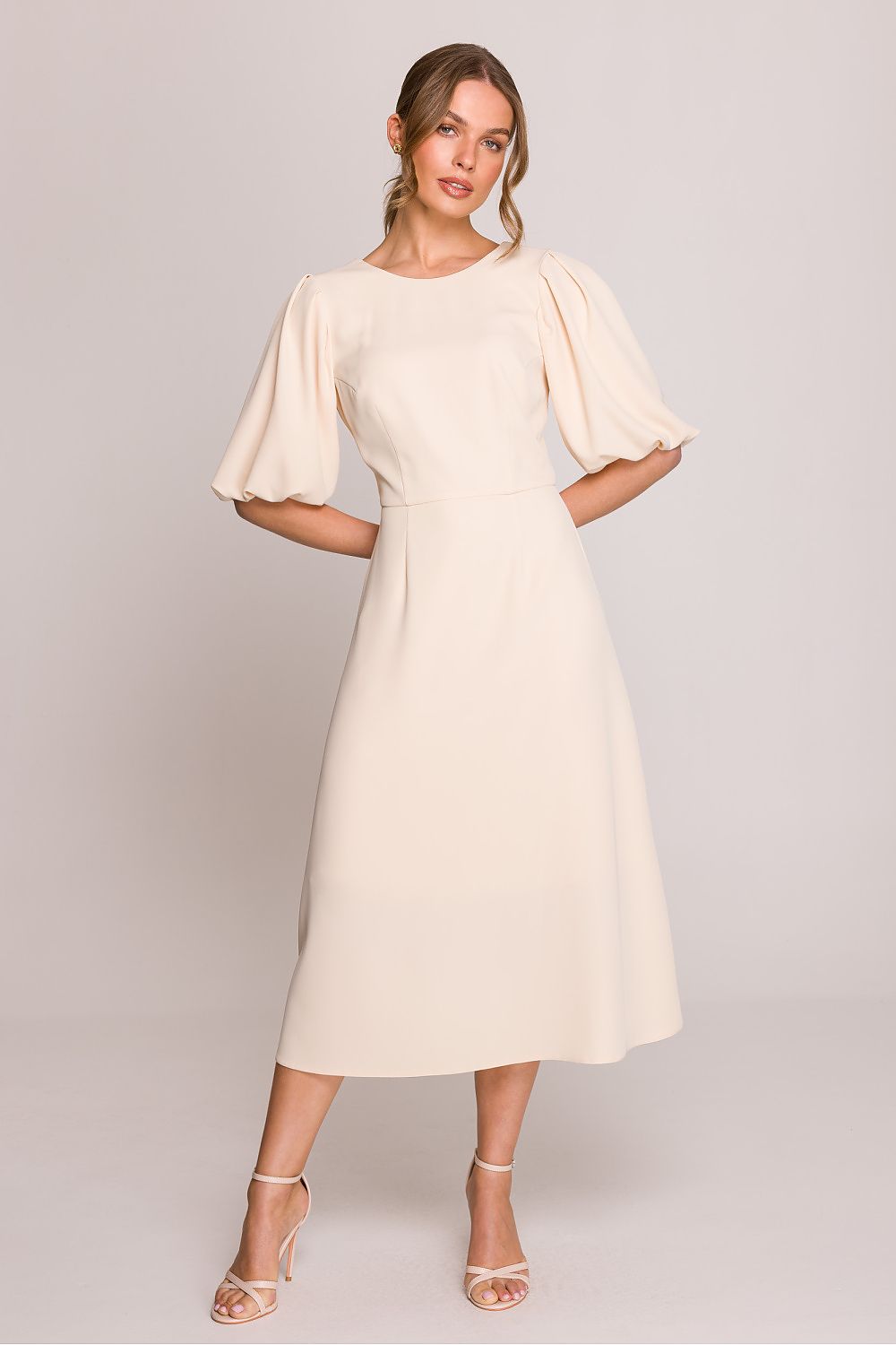 Dagkjole Stylove til dame fra MS StyleHaven, laget av polyester; Elastan-1, farge beige, størrelse M, med 3-4; short ermer, perfekt til casual; dress